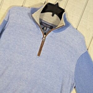 Tommy Hilfiger Pullover Men's Size Large Sweater Blue Long Sleeve w/ Suede Dress